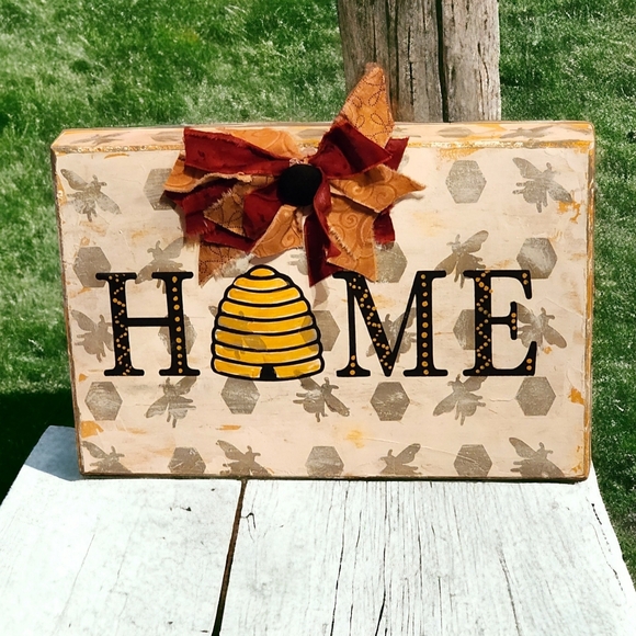 Hand Crafted | Accents | Handpainted Bee Home Sign With Bees Hive And ...